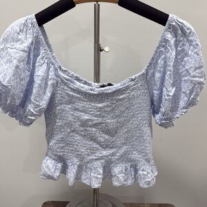 Windsor crop top (stretchy) size L with puff sleeves and floral details